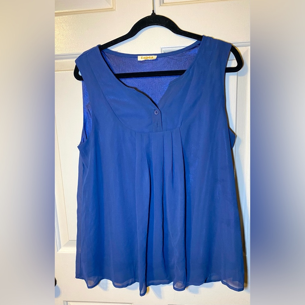 Women's Blue Sleeveless Sheer Lined Blouse, M